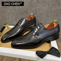 luxury designer mens shoes lace up men dress shoes black macaron sqare toe wingtip brogue office wedding leather shoes for men