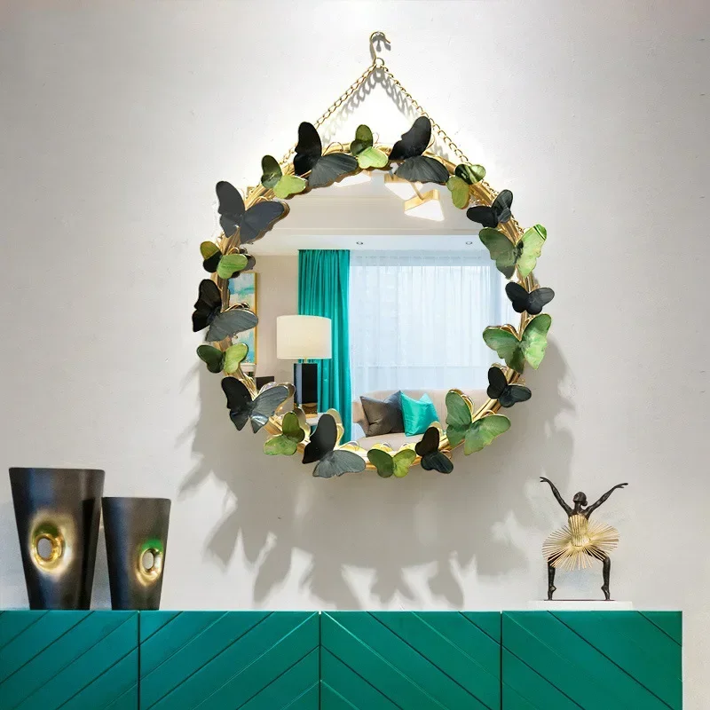 

Creative Living Room Background Wall Decoration Bedroom Dressing Table Round Makeup Mirror Iron Decorative Mirror