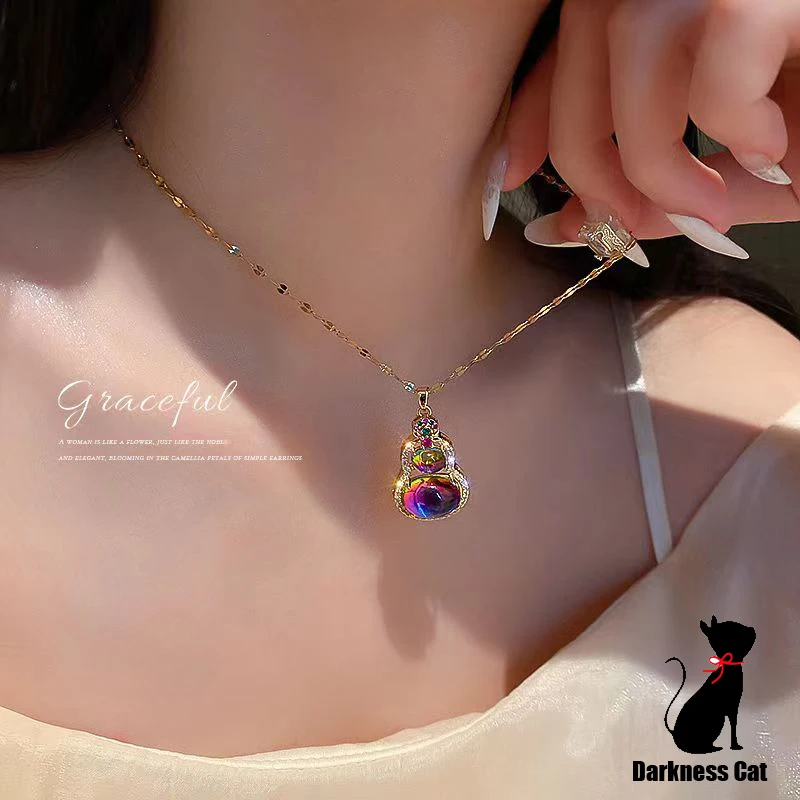

Necklace In 2022 New Purple Opal Titanium Steel Gourd Pendant Necklace Light Luxury Niche Design Clavicle Chain