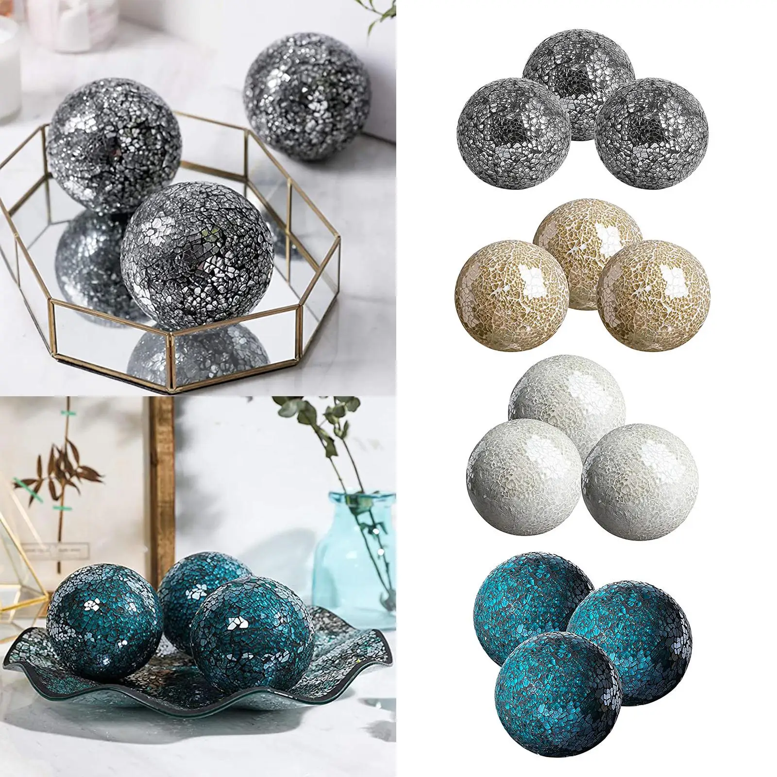3Pcs Housewares Glass Decorative Balls Home Decor Mosaic Sphere Ball Set for Bowls Vases Tray And Centerpiece