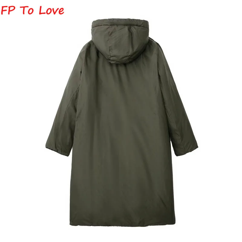 Double Sided Long Jacket Winter Warm Cotton Hooded Coat Woman Outwears PB&ZA Female Streetwears 8073228