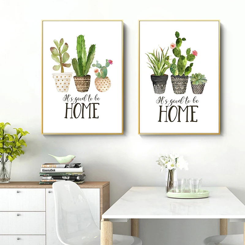 

Ботанические художественные плакаты с зелеными растениями и кактусами, HD Печать на холсте, фотография для гостиной, украшения дома