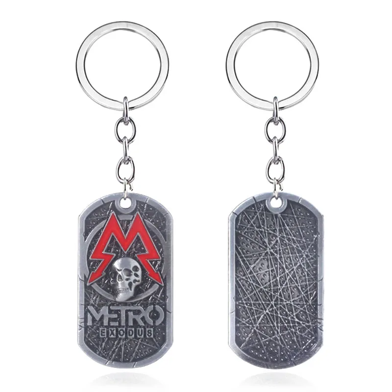 

Game Metro Exodus 2033 Keychain Retro Dog Tag Skull Pendants Keychain Choker Women Men Charm Jewelry Gifts