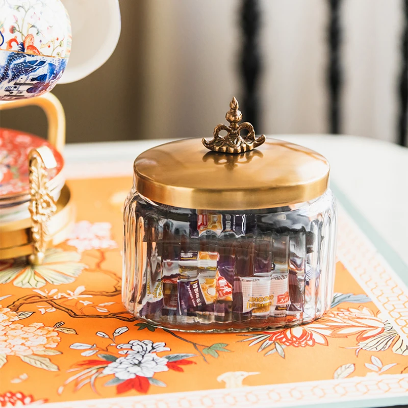 Винтажная латунная банка для хранения с крышкой домашняя овальная стеклянная