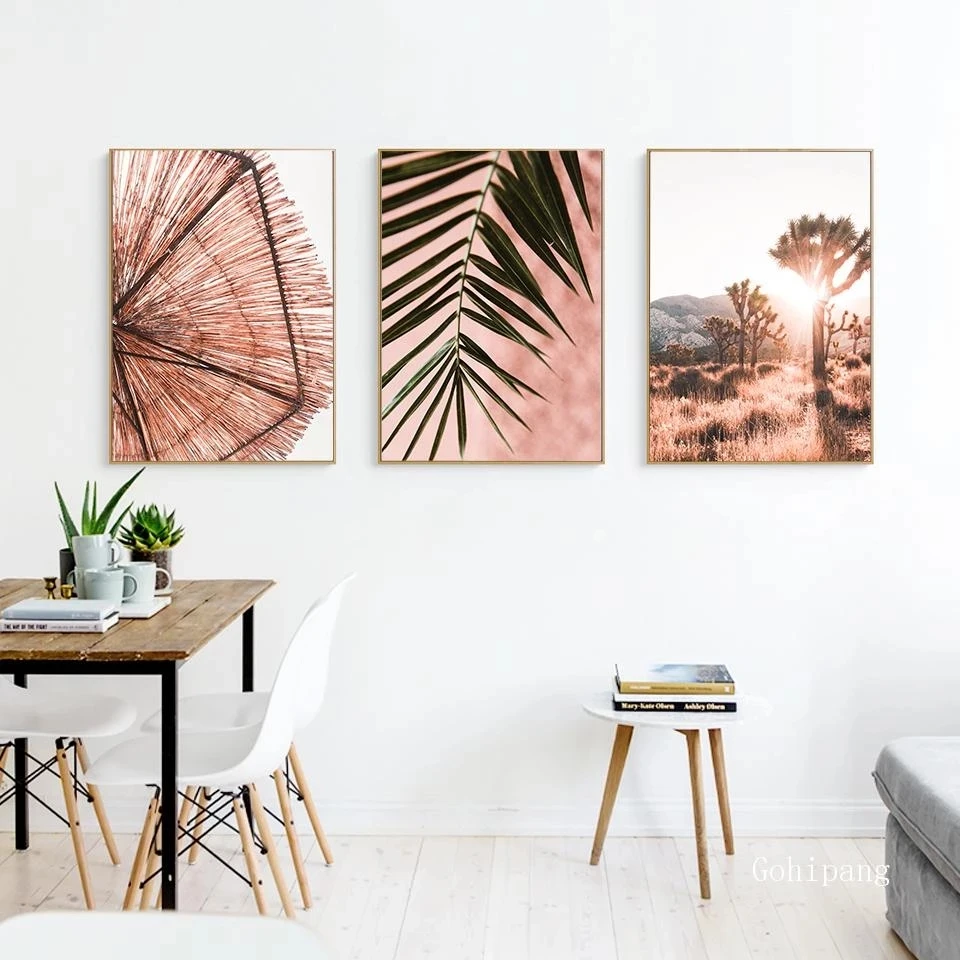 

Beach Desert Ocean Wall Art Canvas Painting Boho Pink Palm Travel Car Nordic Posters and Prints Wall Pictures for Living Room