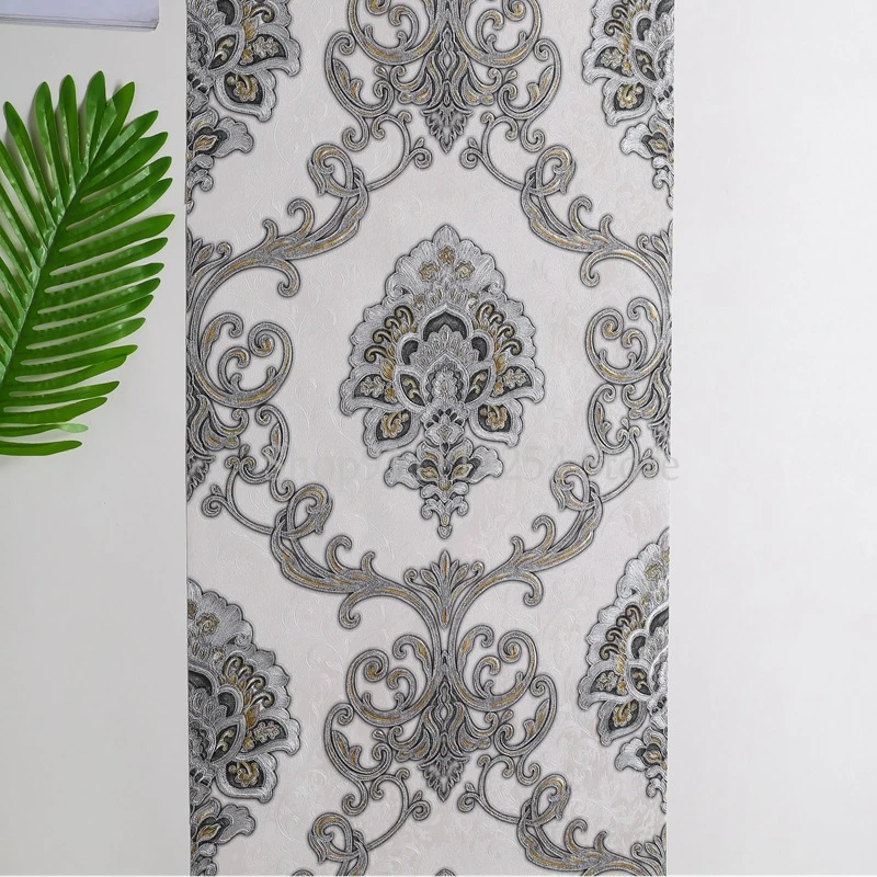 

Чистые черные 3D обои в европейском стиле с большими цветами, обои для ресторана, отеля, KTV, бара, фоновая стена, роскошные темно-синие тиснены...