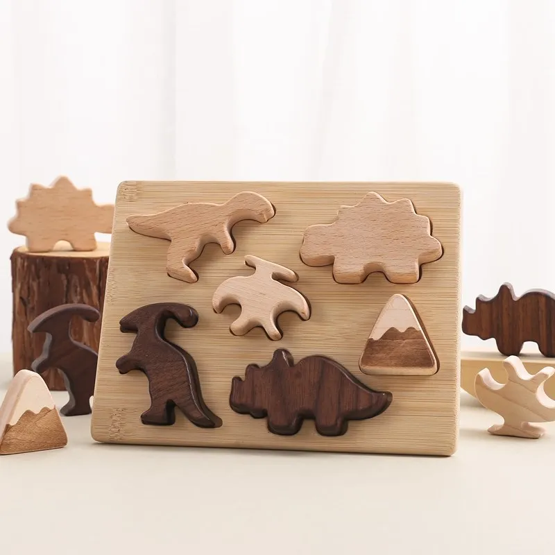 

Kids Dinosaur Wooden Jigsaw Puzzle Toy Montessori Building Blocks Education Learning Stacking Toy Jurassic World Simulation Game