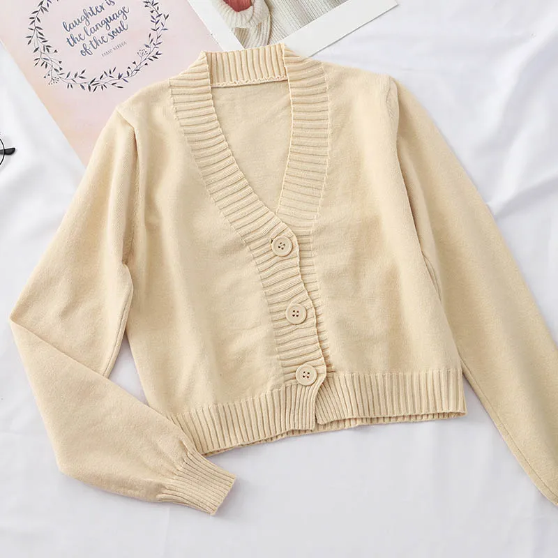 

Women Buttoned all-match Up Cardigans Solid Plain V-Neck Loose Knitting European Style Sweater Preppy Campus Crochet Elegant