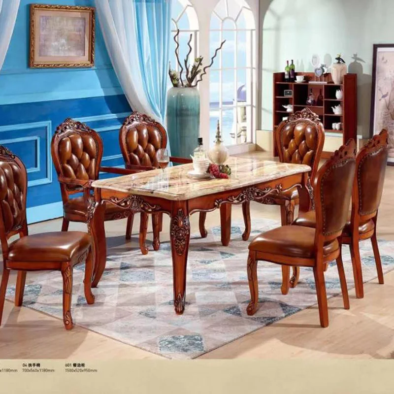 

high quality European modern leather dining table set 6 chairs 1085