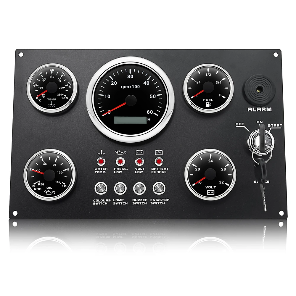 

ır AD 5-Gauge Set z panelem przełącznika przyrządów z kluczem 0-3000 RPM 7-kolorowa dioda LED do łodzi morskiej Akcesoria do samochodów ciężarowych Przełącznik kołyskowy