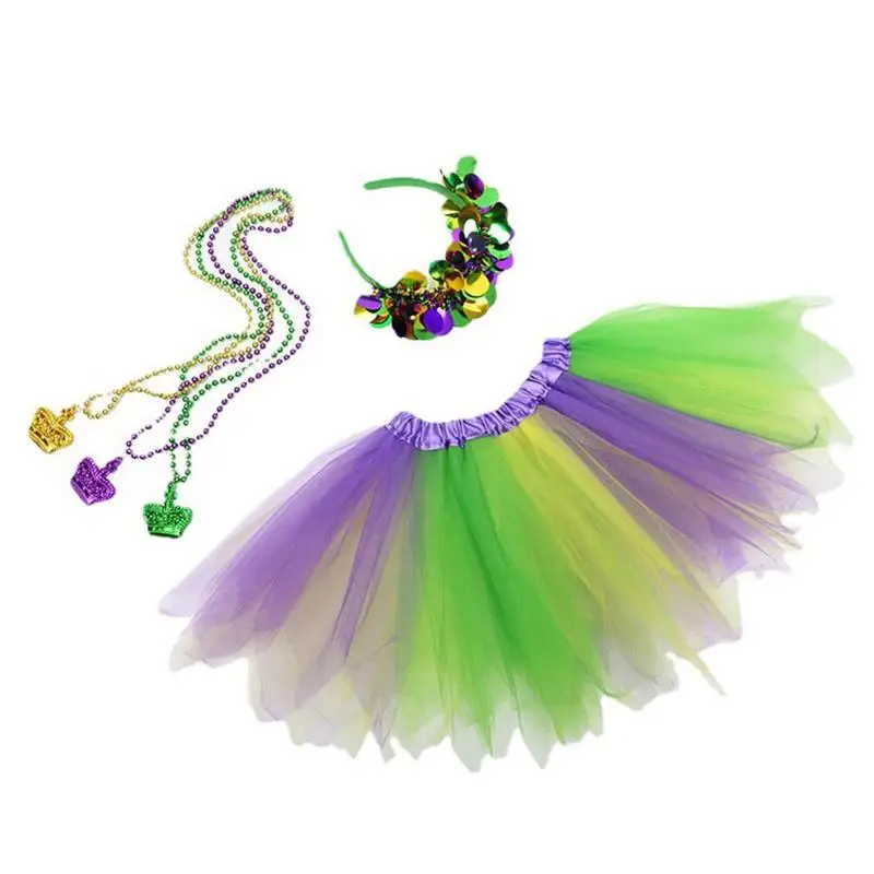 

Mardi Gras Costumes Women Tutu Costume Set With Headband Necklaces Masquerade Party Accessory For Women Girls Kids Females