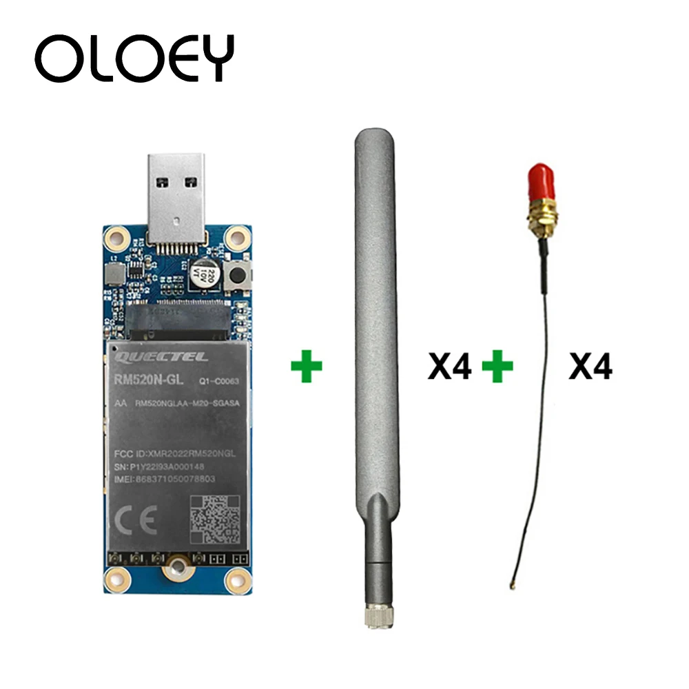 

Quectel RM520N-GL RM520NGLAA-M20-SGASA 5G sub-6GHz mmWave M.2 Module + 5G USB 3.0 To M.2 USB Adapter Board + antenna