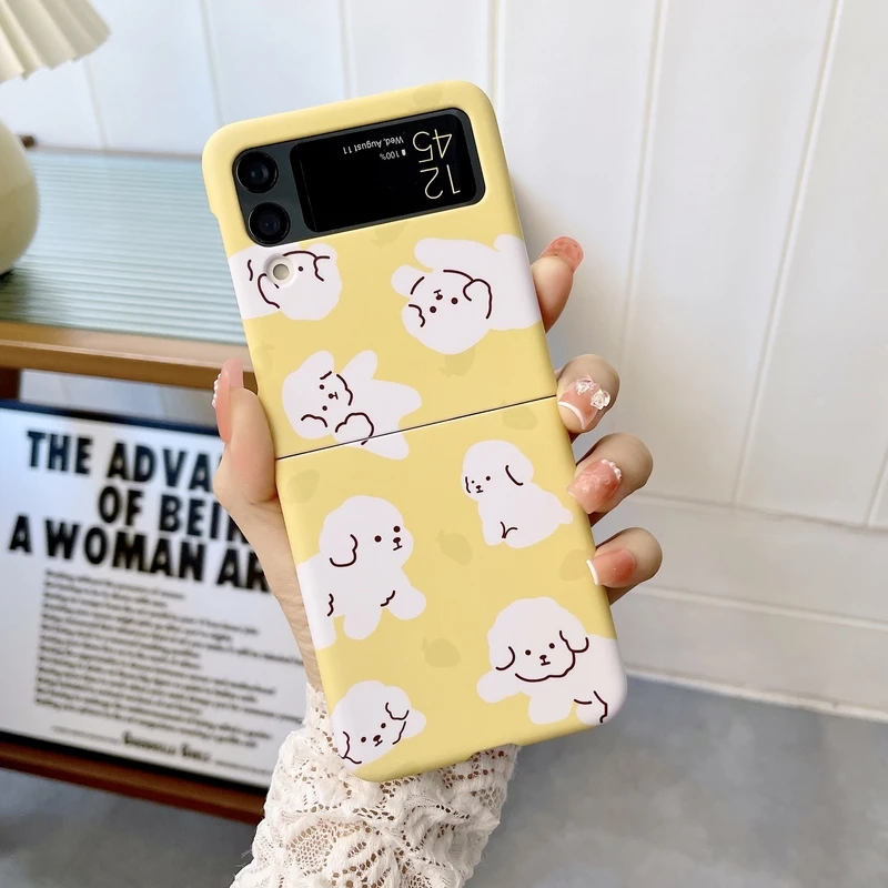 

Ins милый мультяшный волнистый точечный собачьи корейский чехол для Samsung Galaxy Z Flip 3 5G Жесткий Чехол для задней панели ПК для ZFlip3 защитный чехол