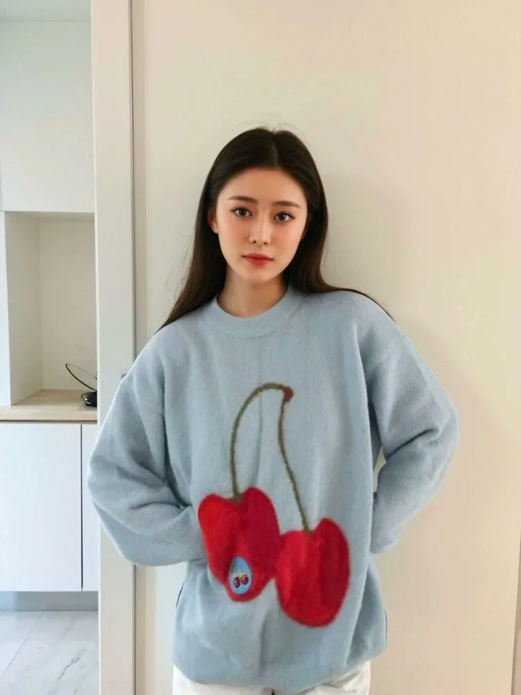 Korejepo мягкий восковой молочно-синий норковый флисовый свитер женский