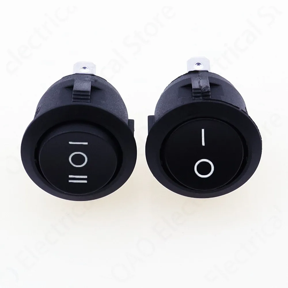 

5PCS KCD1 Round Black 3 Pin SPST 3 Position ON-OFF-ON 2 Position ON-OFF Rocker Boat Switch 6A 220V 10A 125V