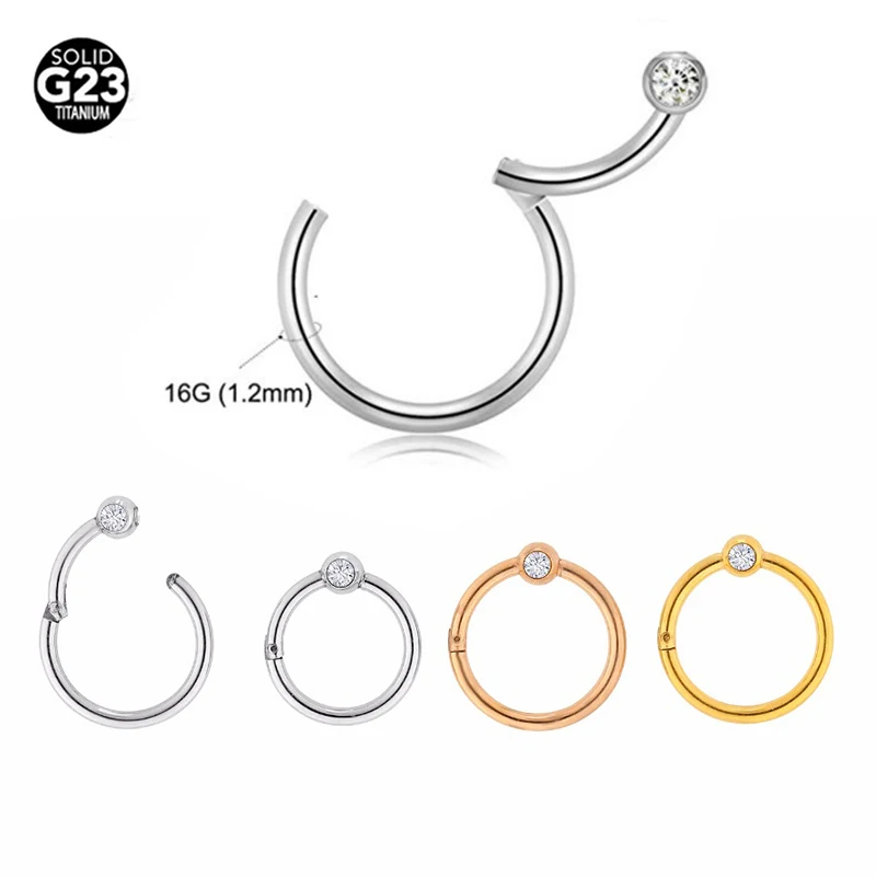 

1Pc G23 Titanium Captive Bead Clicker Ring Gems Seamless Hinged Segment Ring Clicker Cartilage Nose/Lip Hoop Rings Septum 16G
