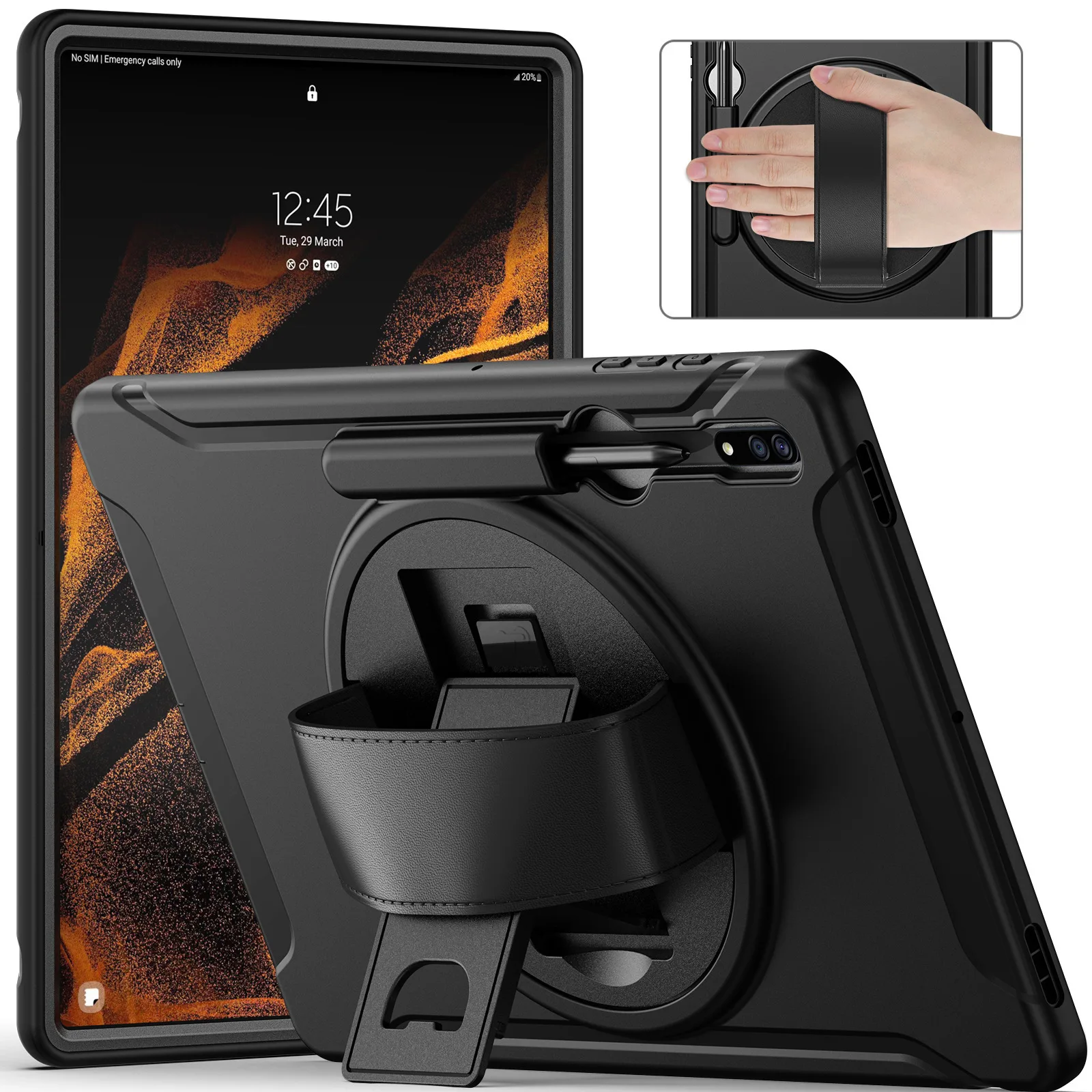 

360° Full Protection Tablet Case for Samsung Galaxy Tab S8 Ultra 5G SM-X900 SM-X906 Heavy Duty Kickstand Cover Shell With Strap
