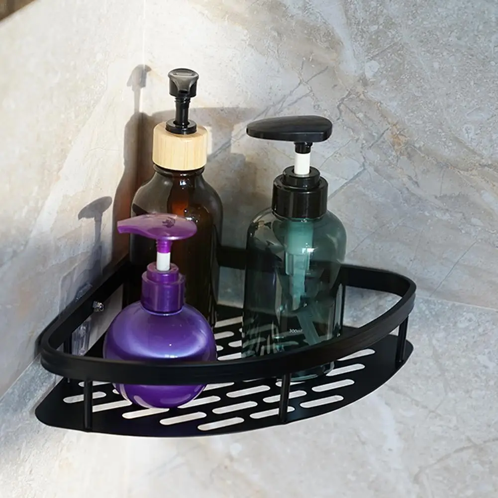 

Bathroom Toilet Wall Shelf Triangle Shower Storage Toilet Corner Aluminum Wall Free Black Rack Bath Punching Shelf Shampoo L7U7