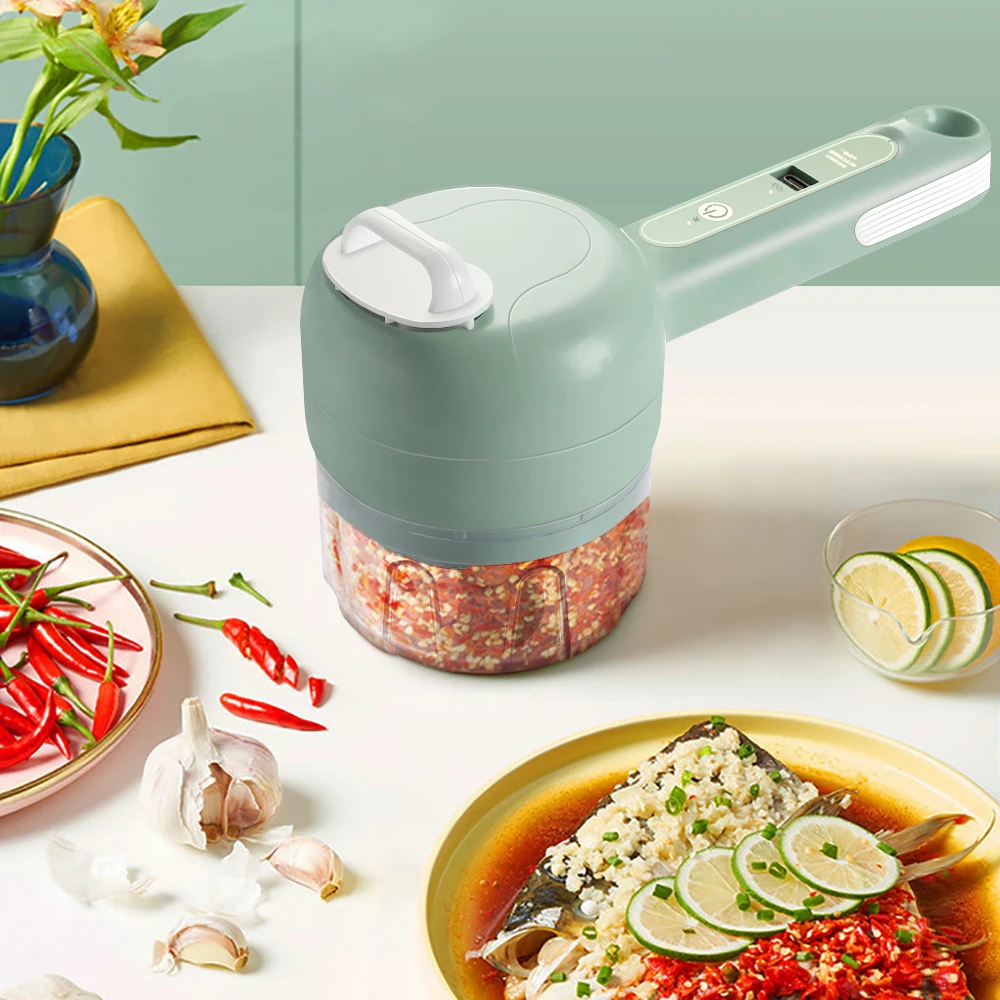 

Electric vegetable cutter, slicer, ginger, garlic masher, blender, food slice grinder, USB charging