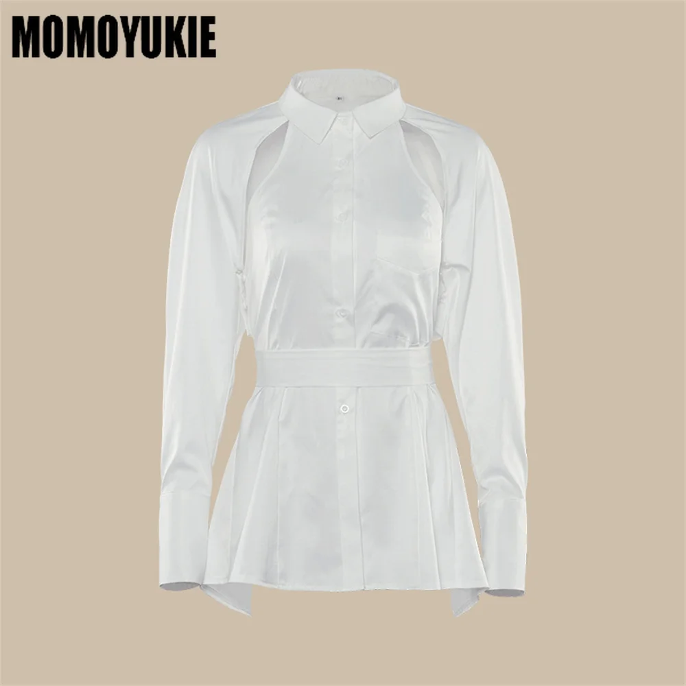 Женская блузка с длинным рукавом элегантная белая рубашка лето 2023