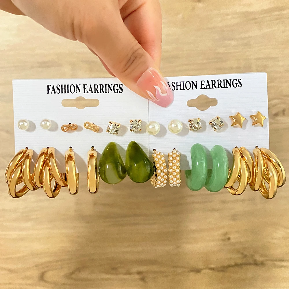 

Vintage Gold Color Geometric Resin Alloy Women's Earrings Set Fashion Pearl Circle Hoop Earrings For Women Brincos Jewelry Gifts