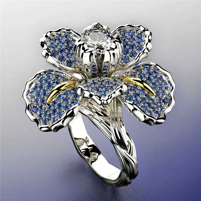 

Luxury Big Flower Rings For Women Exaggerated Statement Jewelry Crystal Finger Rings Bridal Wedding Party Jewelry Anel Gifts