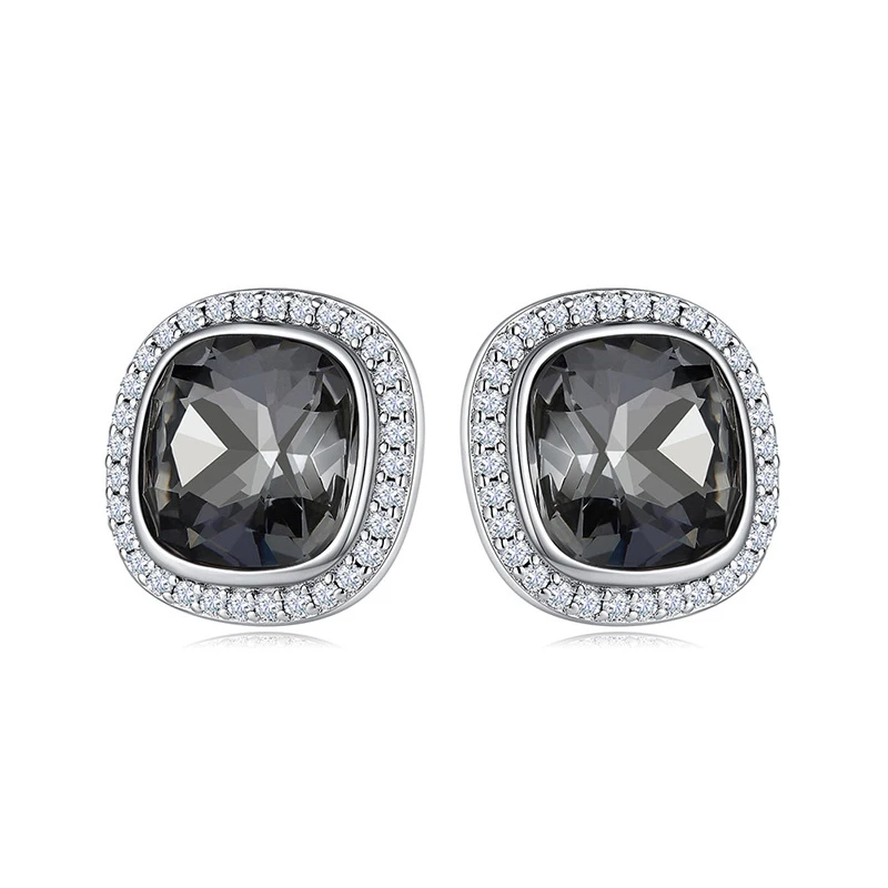 

Big Square Stud Earrings Black Original Crystals from Austria Silver Color CZ Statement Jewelry for Women Office Party