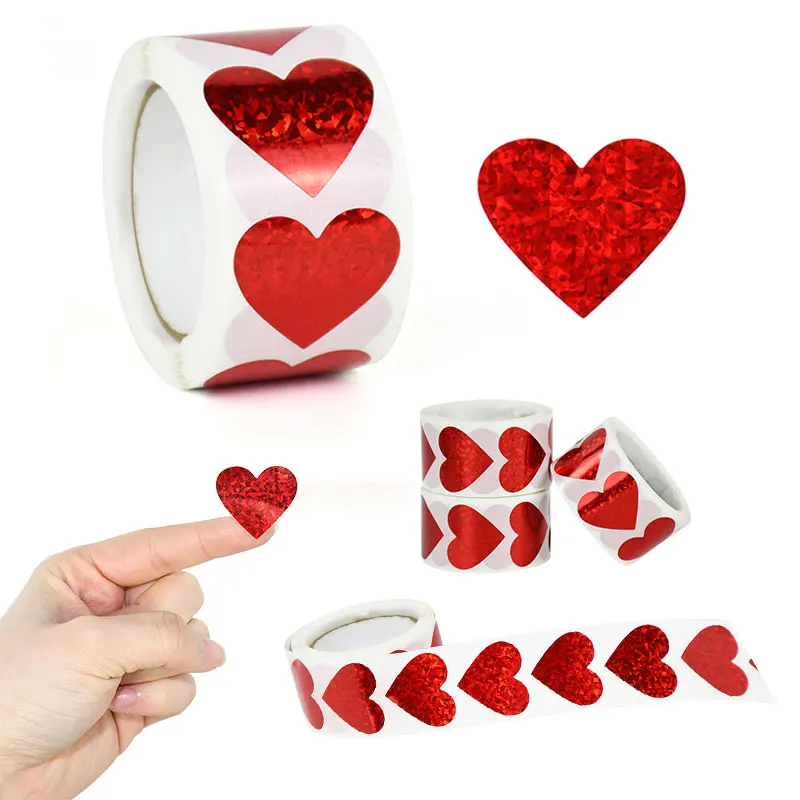 

300Pcs/Roll 2.7cm Red Heart Sticker Valentine's Day Gift Packaging Sticker Label Decoration Envelope Seal Wedding Tag Decor