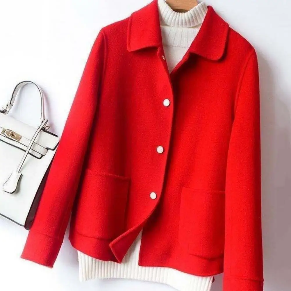 

Женский однобортный Кардиган на пуговицах, утепленный двухсторонний кардиган с отложным воротником и длинными рукавами, приталенные куртки с карманами для осени и зимы