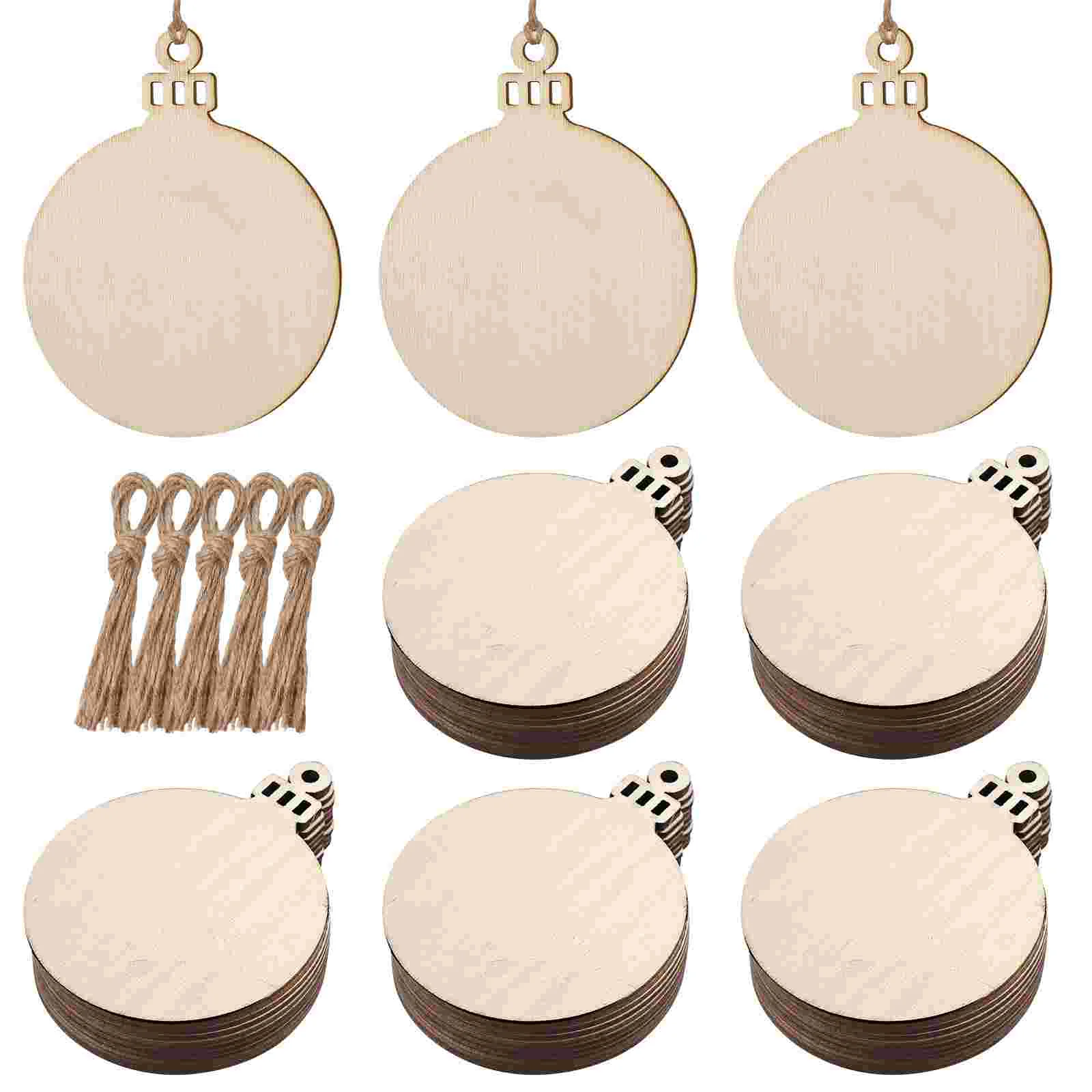 

NUOBESTY 50pcs Hanging Pendants Christmas Ball Designed Hanging Tags Unfinished Blank Wooden Hanging Ornaments with 50pcs