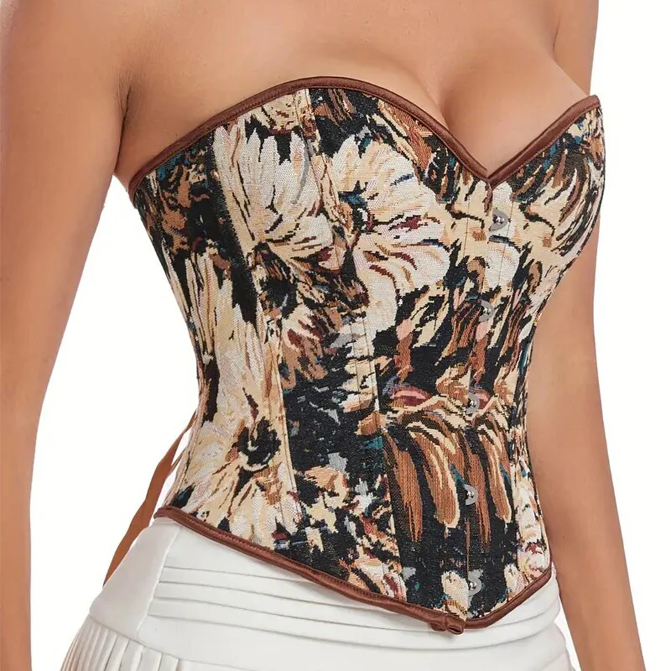 Сексуальные женские бюстье на шнуровке с завышенной талией и цветочной