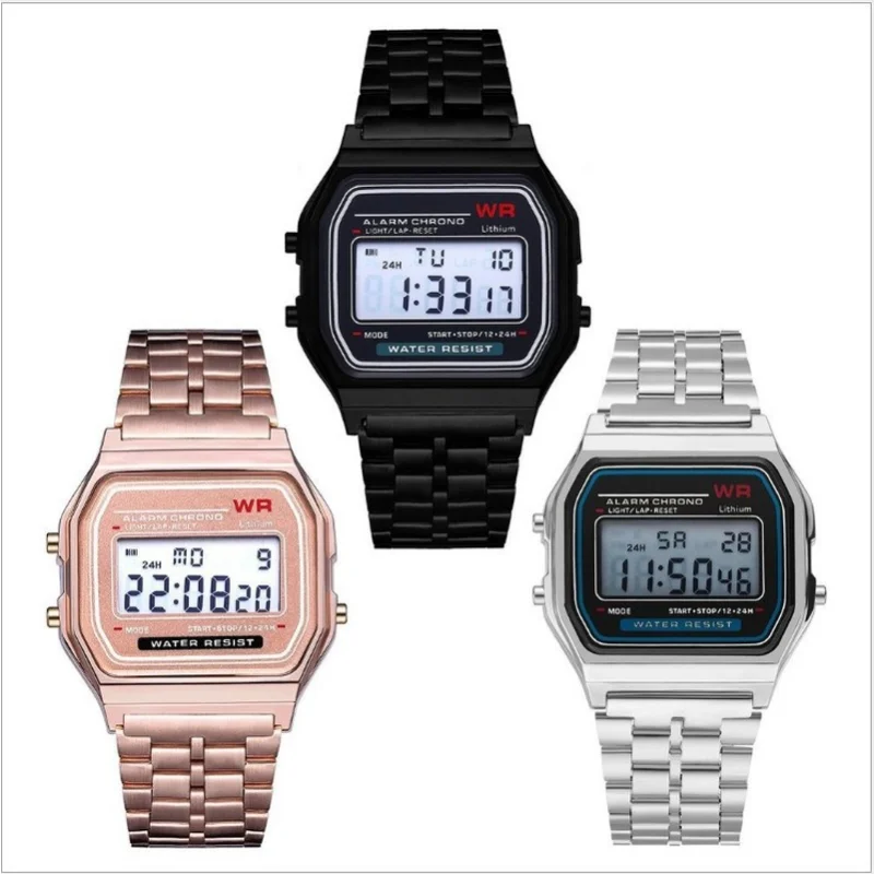 

Часы наручные цифровые для мужчин и женщин, спортивные электронные светодиодные в стиле милитари, золотистые Серебристые черные