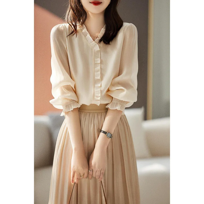 Женская рубашка с длинным рукавом Meifan удобная яркой текстурой и украшением в