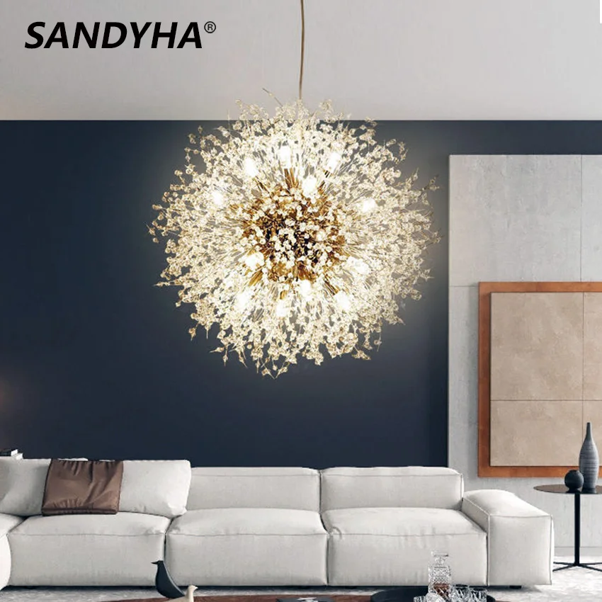 

SANDYHA Modern LED Crystal Dandelion Chandelier Gold Star Firefly Pendant Ceiling Lamp Living Room Bar Hanging Lighting Fixtures