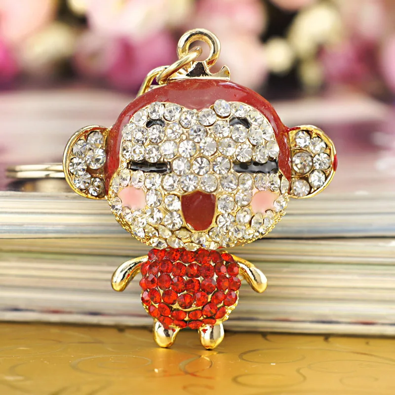 Брелок для ключей Dalaful K122 милый брелок с красной эмалью и кристаллами обезьяны