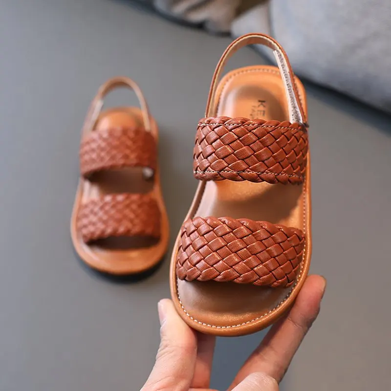 

2022 Retro Weave Girl Sandal Summer Fashion Child Sandals Soft Soles Beach Shoes Breathable Roman Shoes Baby Kids Flat Shoes