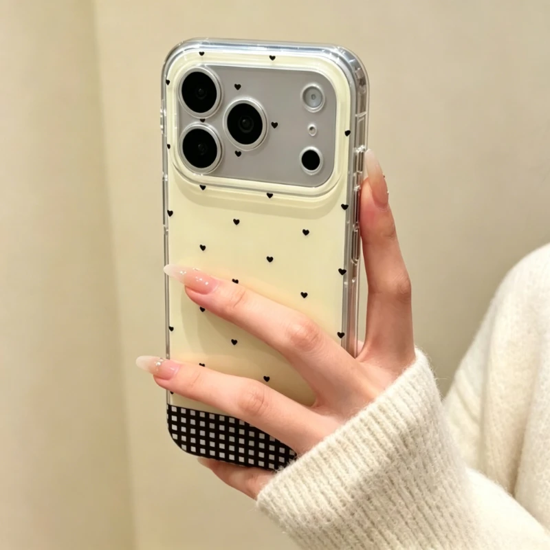 Фото Коричневый чехол для телефона с клетчатым узором в виде сердец для iPhone 17 16 15 Pro 14 13 12 11 Pro Max, модный противоударный чехол-накладка №3
