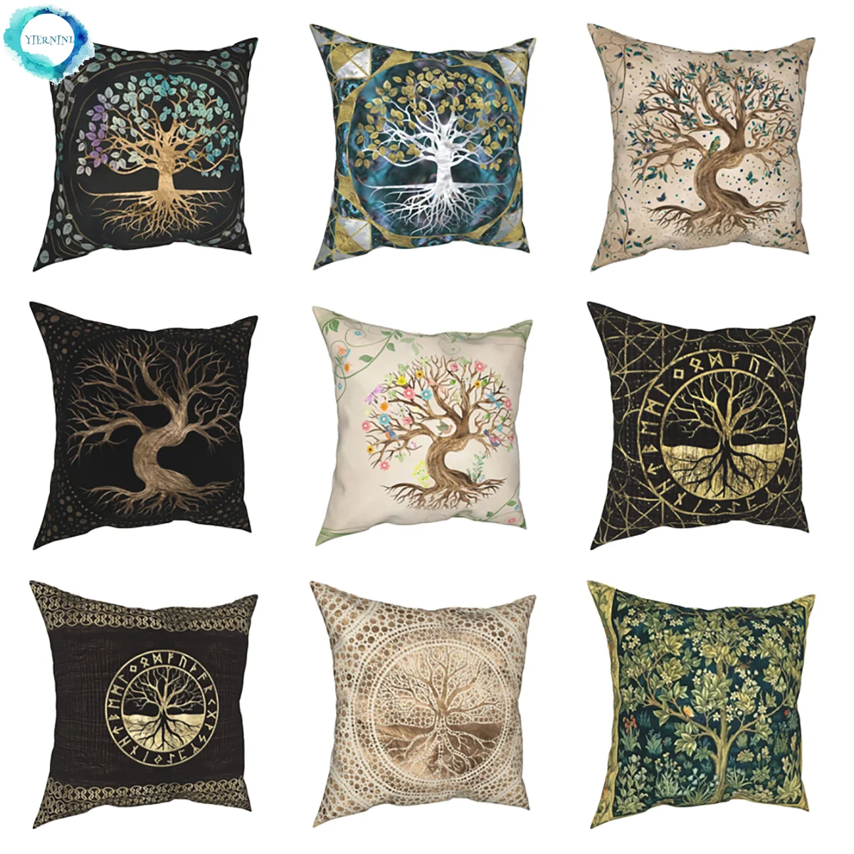 

45x45cm Tree of Life Mystic Viking Polyester Bed Cushion Cover Car Holy Gold Cushion Cover Decorative Pillowcase