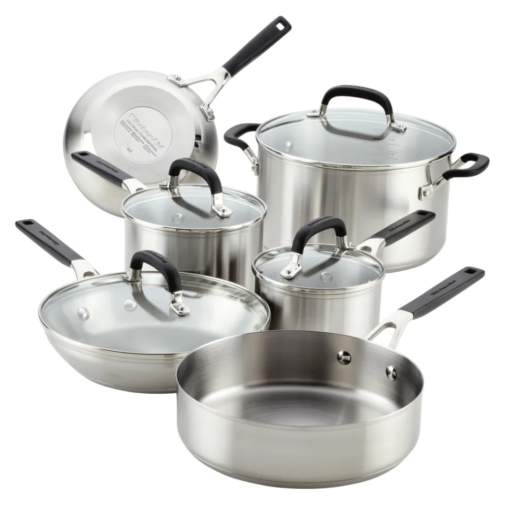 

,10 Pieces Brushed Stainless Steel Cookware Set Cooking Pots Set Non Stick Cooking Pot Set