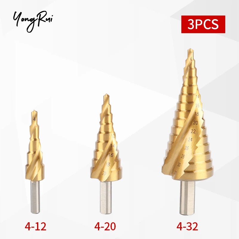 

Ступенчатое сверло из быстрорежущей стали, 3 шт., 4-32 мм, спиральное Коническое пазовое сверло, резак для отверстий, металлическое стальное ст...