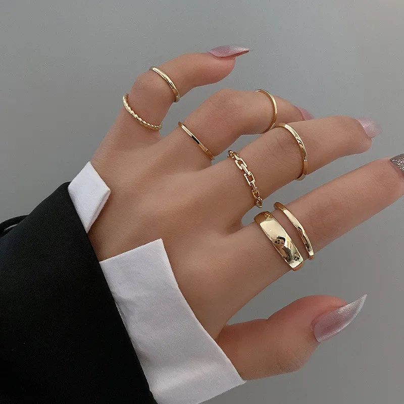

TOBILO Bohemian Ring Set Gold Silver Color Hollow Chain Engagement Wedding Band Rings for Women Finger Party Jewelry Gifts