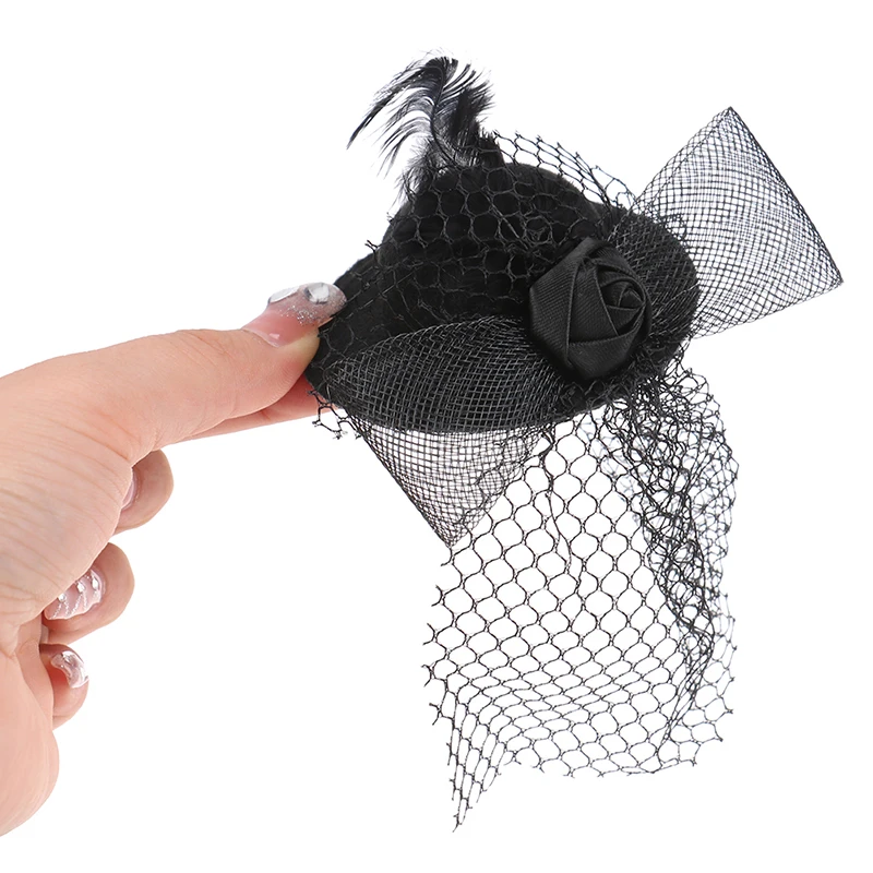 1Pcs 7cm Doll Fashion Lady Bowler Hat Vintage Dolls Clothes doll house mini Simulation Black Mesh Hat Model Kid Toy Accessories