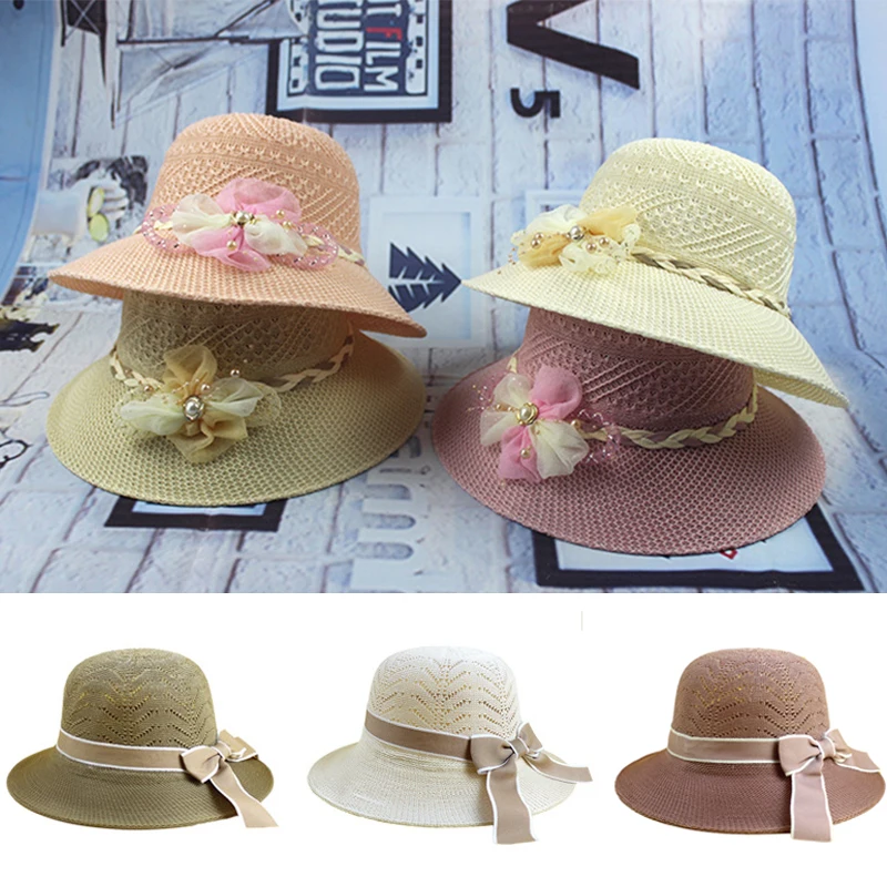 

Summer Flower Breathable Hat Straw Hat For Women Ladies Panama Caps Sun Visor UV Protection Hat Outdoor Ribbon Bowknot Sunhats