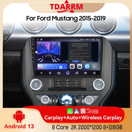 2 din для Ford Mustang 2015-2019 Android 13.0 6 + 128G Мультимедийный плеер Автомобильное радио