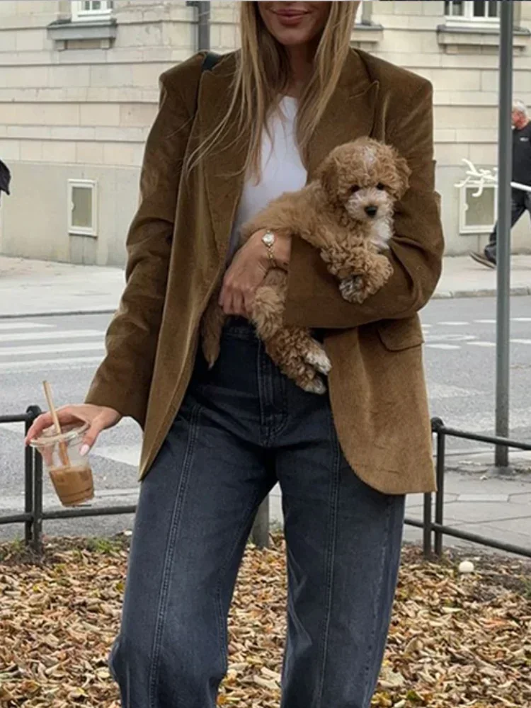 Женская Повседневная куртка с отложным воротником шикарная длинным рукавом и