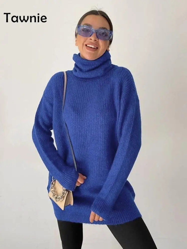 

Женское трикотажное мини-платье-свитер Tawnie, Повседневное Платье-Свитер оверсайз с высоким воротником и длинным рукавом, Осень-зима 2022