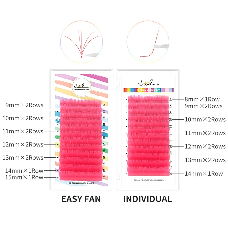 Ресницы NATUHANA Easy Fan Color ed L/LU(M) для наращивания накладных ресниц индивидуальные