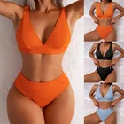 Соблазнительный комплект бикини из 2 предметов, женский купальник с высокой талией, новинка 2022, женские стринги, Женский однотонный купальный костюм с V-образным вырезом, пляжная одежда