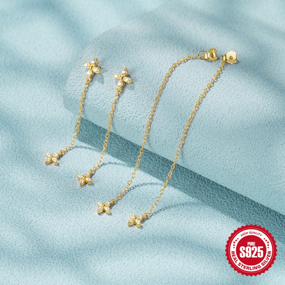 

CANNER Flower And Diamond Fringes Eardrop For Women Zircon Earing 925 Silver 2023 Set Of Earrings Wedding Party Anniversary Aros