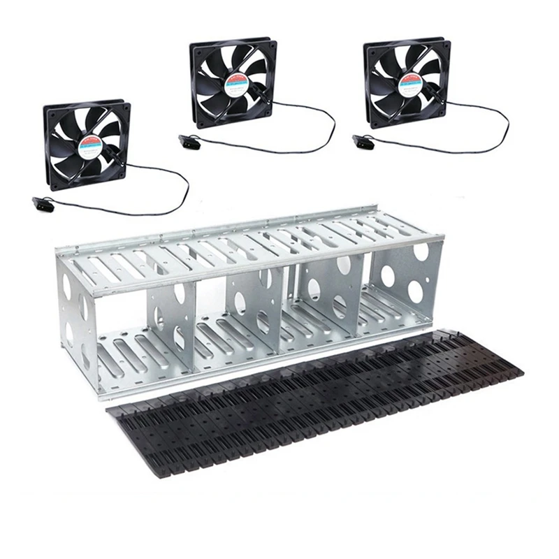 New 16 Bay Hard Drive Cage 3.5 Inch Rustproof Hard Drive Tray Rack PC Classic Iron HDD Stacking Bracket For 12Cm Fans